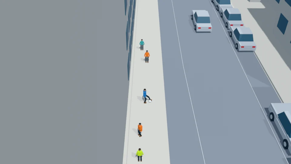 Misdirected kick: ball rolls into the road; ego stops before the line