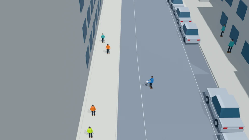 Ball secured: immediate return toward the sidewalk