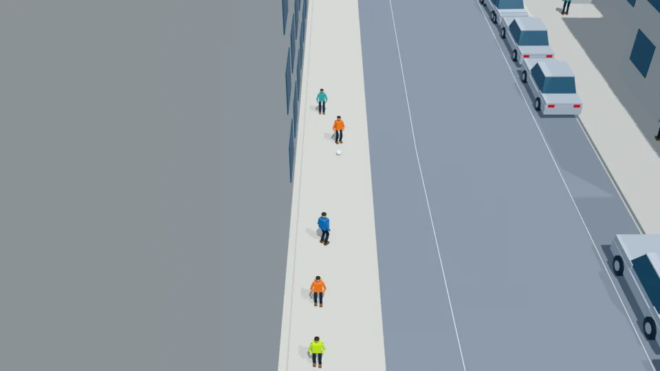 NORMAL ending: children are still actively playing off the road