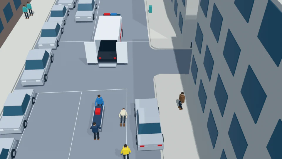 The crew reaches the treatment position and stops carrying