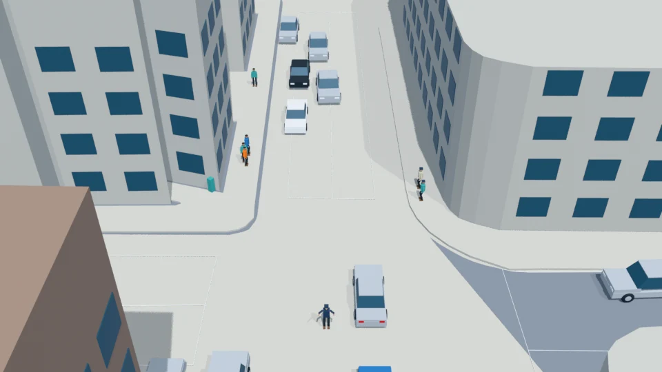 Four cars approach controlled stopping positions; ego approaches its upstream hold.