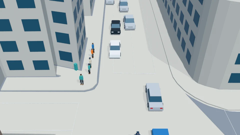 First pair is safely on the north sidewalk; officer releases four cars.