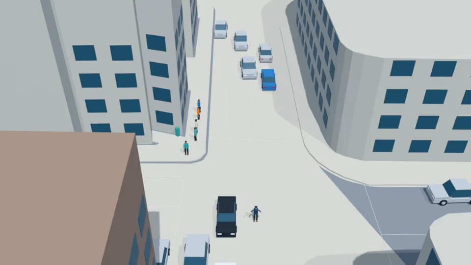 All four cars have passed the crossing; officer admits the second pair from the north.