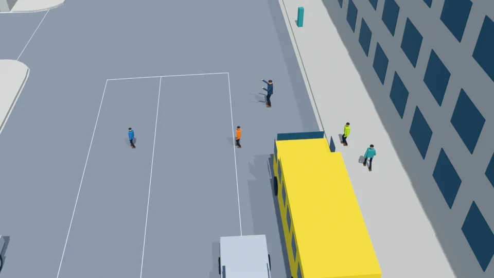 Second pupil crosses the corridor while the third begins the same sudden dash