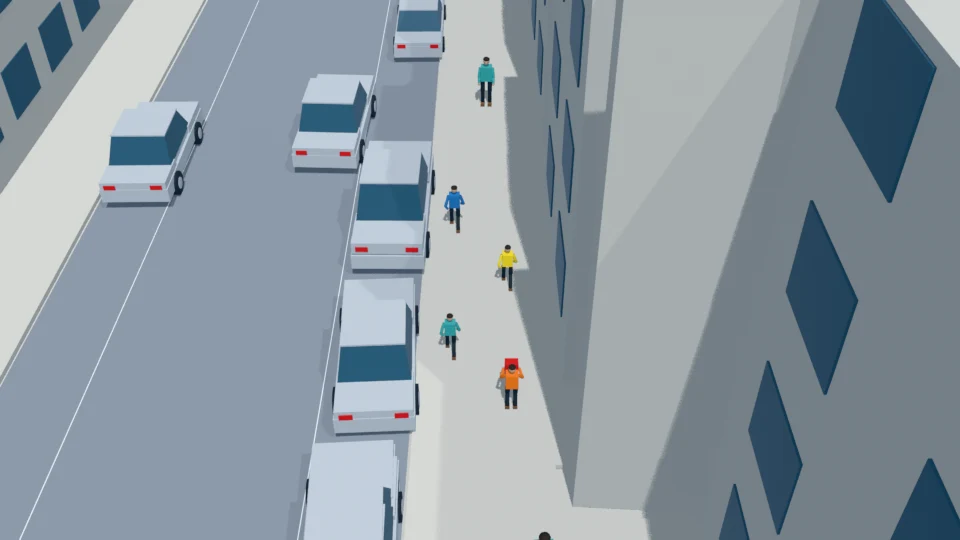 Ego may resume after confirming that the reunited group remains on the sidewalk.