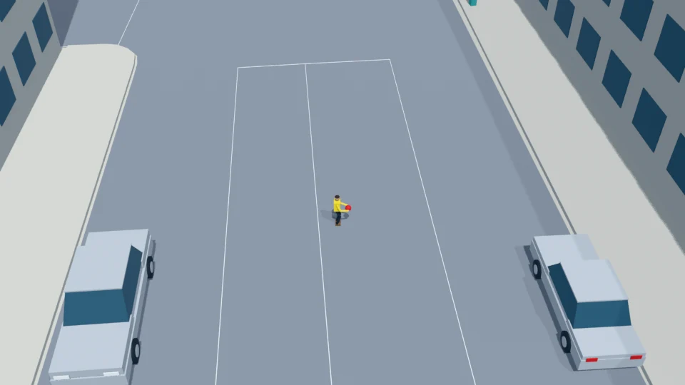 The child finishes turning south and starts carrying the ball back.