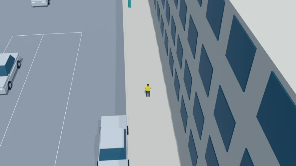 Ego may resume after confirming that the child remains safely on the sidewalk.