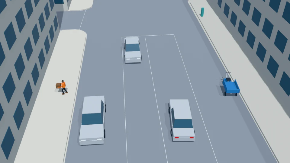 Courier reaches the mapped north sidewalk