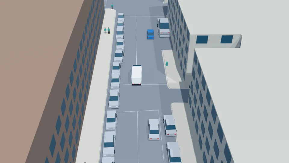 Hurried courier closes on three creeping eastbound vehicles